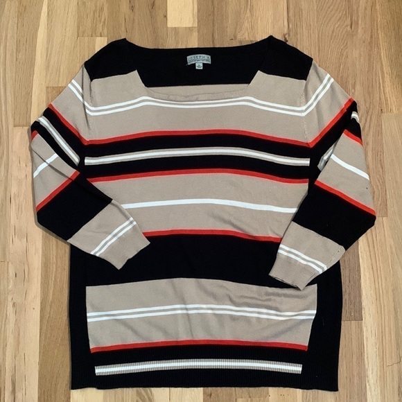 𝅺joseph A Striped Sweater 3/4 Length Sleeve Tan/Black and Orange Women’s XL - Picture 1 of 11